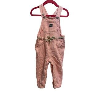 Baby B'Gosh OshKosh Hickory Stripe Pink White Overalls Gold Belt Stretch 24M a26